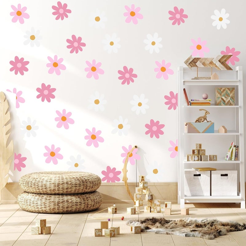 BBTO Daisy Wall Decal Flower Vinyl Wall Floral Decals Peel and Stick Daisy Stickers for Kids Nursery Art Bedroom Living Room(Pink, White) - Image 3